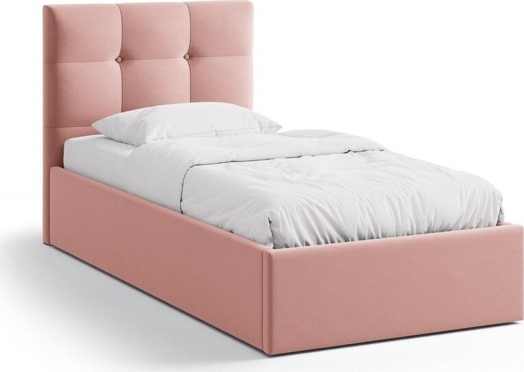 Růžová čalouněná jednolůžková postel s úložným prostorem s roštem 90x200 cm Phaedra – Micadoni