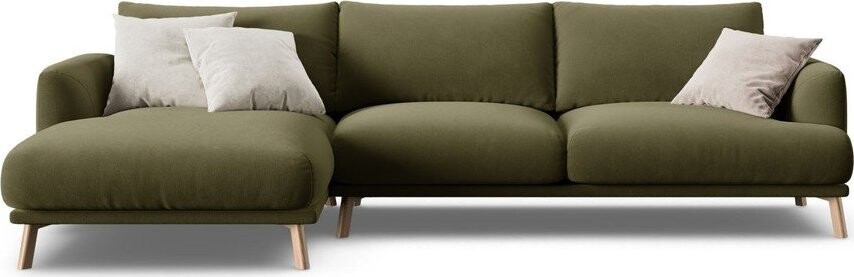 Zelená sametová rohová pohovka (levý roh/s lenoškou) Naomi – Micadoni