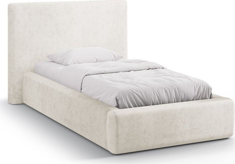 Krémová čalouněná jednolůžková postel s úložným prostorem s roštem 90x200 cm Amy – Micadoni
