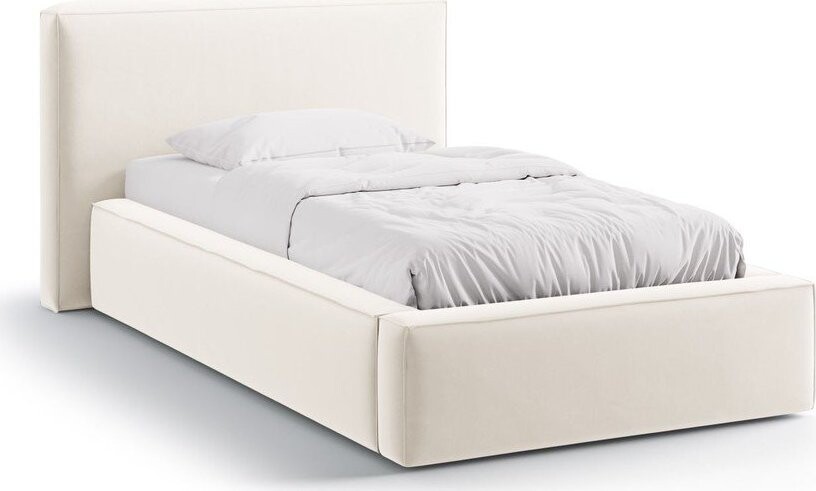 Krémová čalouněná jednolůžková postel s úložným prostorem s roštem 90x200 cm Jodie – Micadoni