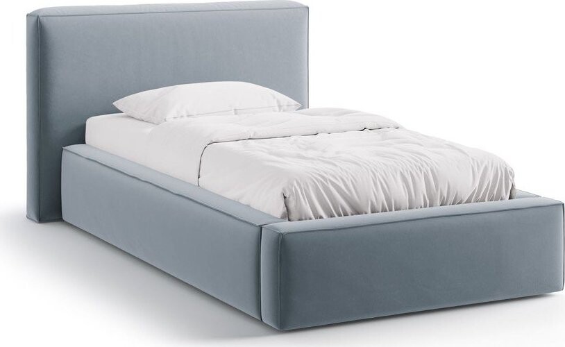 Světle modrá čalouněná jednolůžková postel s úložným prostorem s roštem 90x200 cm Jodie – Micadoni