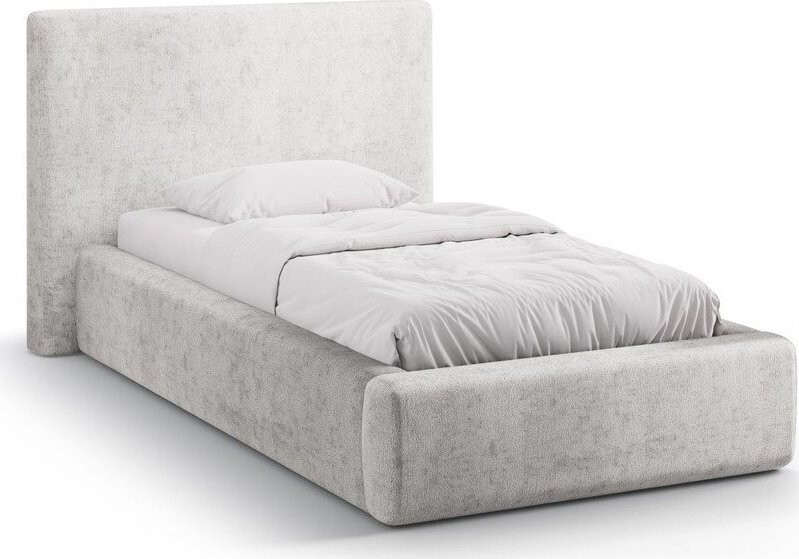 Světle šedá čalouněná jednolůžková postel s úložným prostorem s roštem 90x200 cm Amy – Micadoni