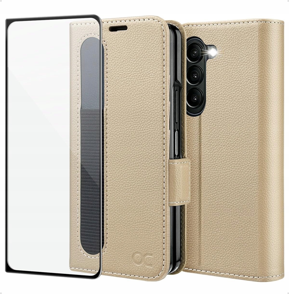 Ocase pouzdro pro Samsung Galaxy Z Fold 5 Držák dotykové pero sklo béžová barva