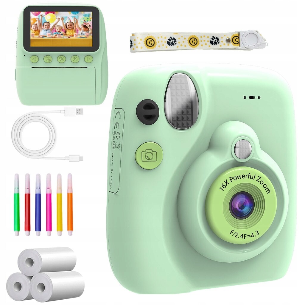 Digitální instantní fotoaparát 16x 128GB náplň popisovače zelená