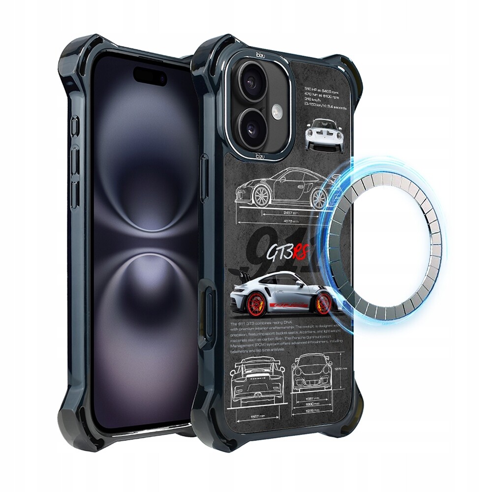 Pouzdro pro iPhone 16 Ibizu DropGuard Ultra s MagSafe, TechDrive, 911 GT3 Rs