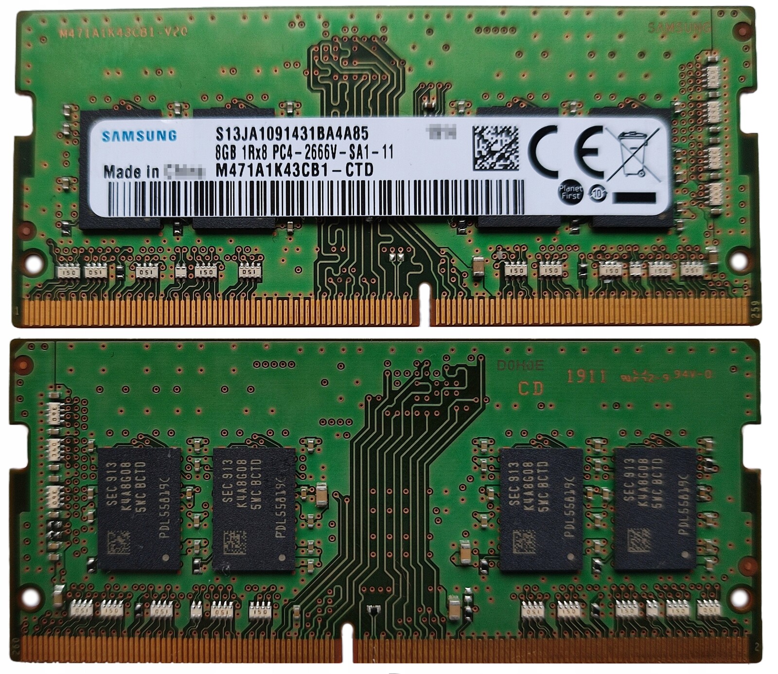 (n) 8GB 1*8GB Samsung DDR4 2666MHz 1,2V M471A1K43CB1-CTD