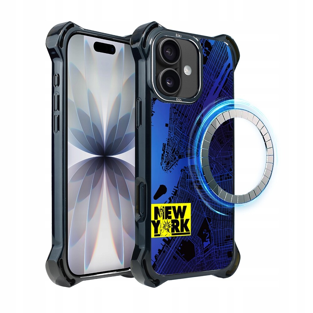 Pouzdro pro iPhone 17 Ibizu DropGuard Ultra s MagSafe, mapa světa, New York