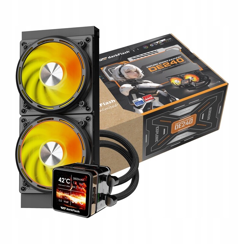 DarkFlash DE240 Vodní chlazení pro procesor AM4 AM5 Lga 1700 1800 Pwm