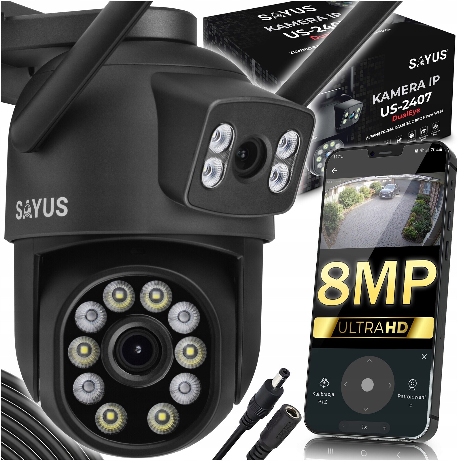 Otočná Venkovní Kamera 2x8MPx Dvojitá 5xZOOM Ultra Hd Detekce Ip Wifi