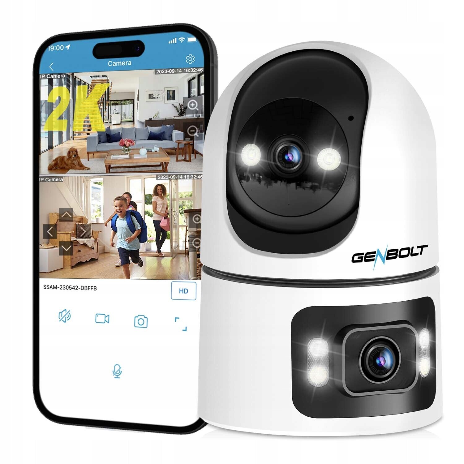 Vnitřní Ip kamera Bluetooth WiFi Duální objektiv Rotující detekce humanoidů Alarm