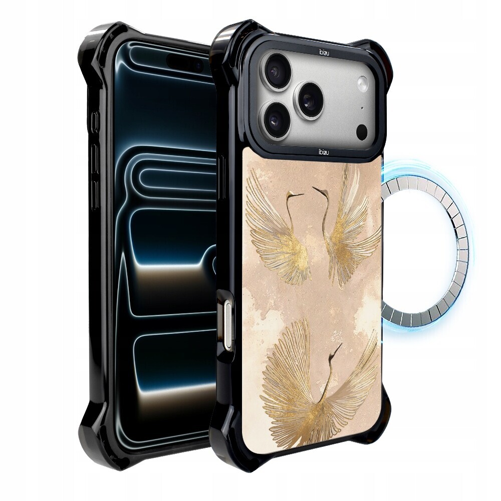 Pouzdro pro iPhone 17 Pro Ibizu DropGuard Ultra s MagSafe, Boho, Zlaté jeřáby