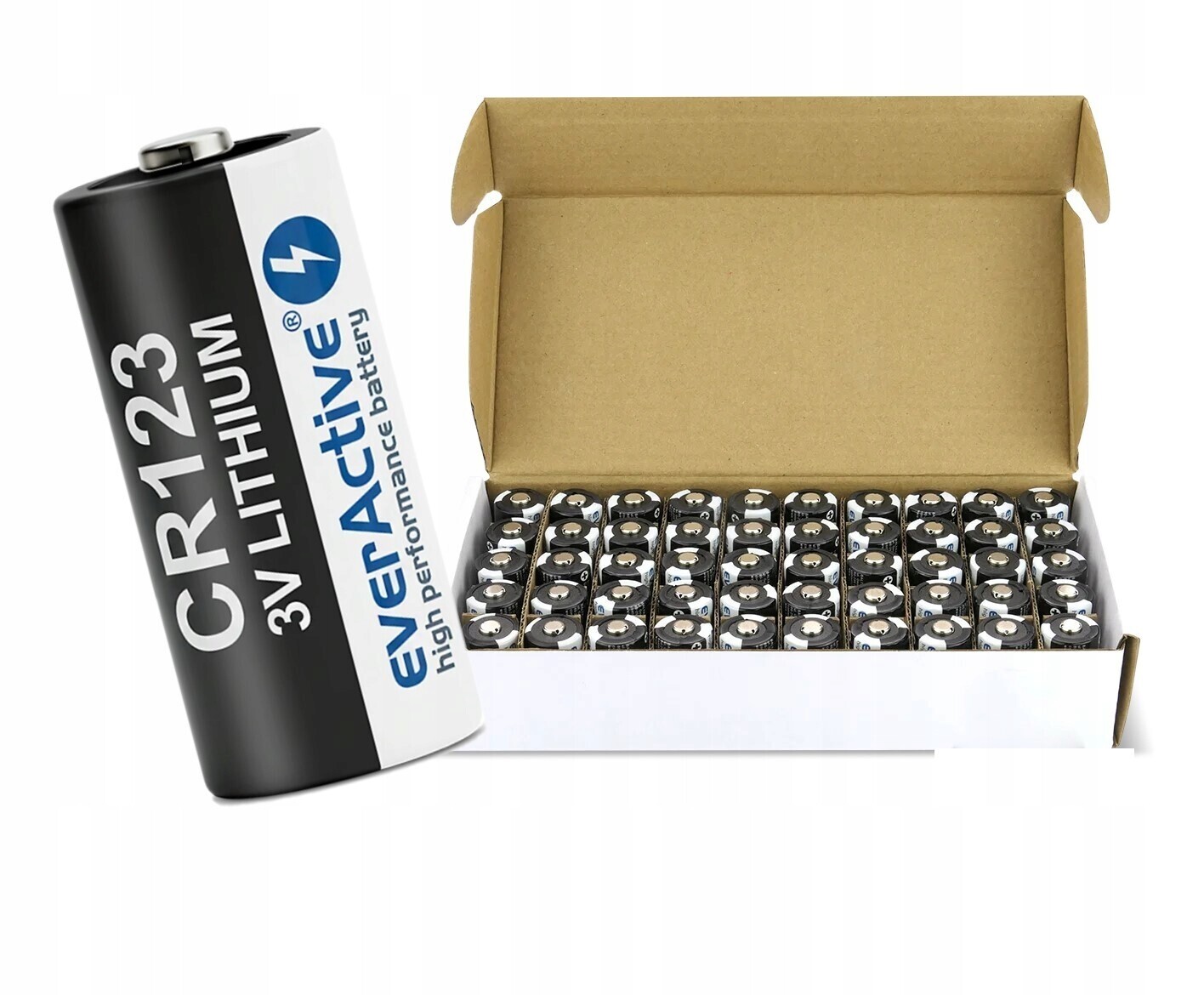 50x Balík Foto Lithiová baterie everActive CR123 pro dálkové ovládání snímače fotoaparátu 3V