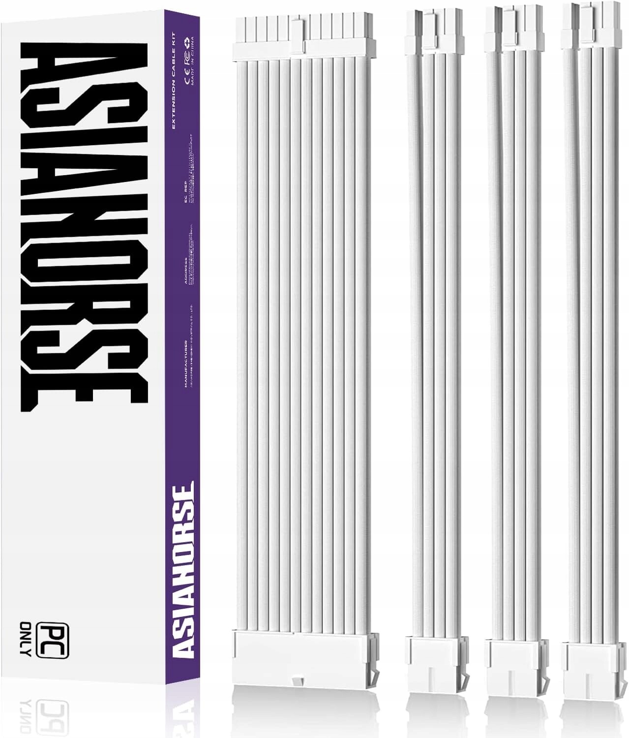 AsiaHorse Sada prodlužovacích kabelů Psu 30 cm 18AWG Čistý bílý Atx Eps PCIe