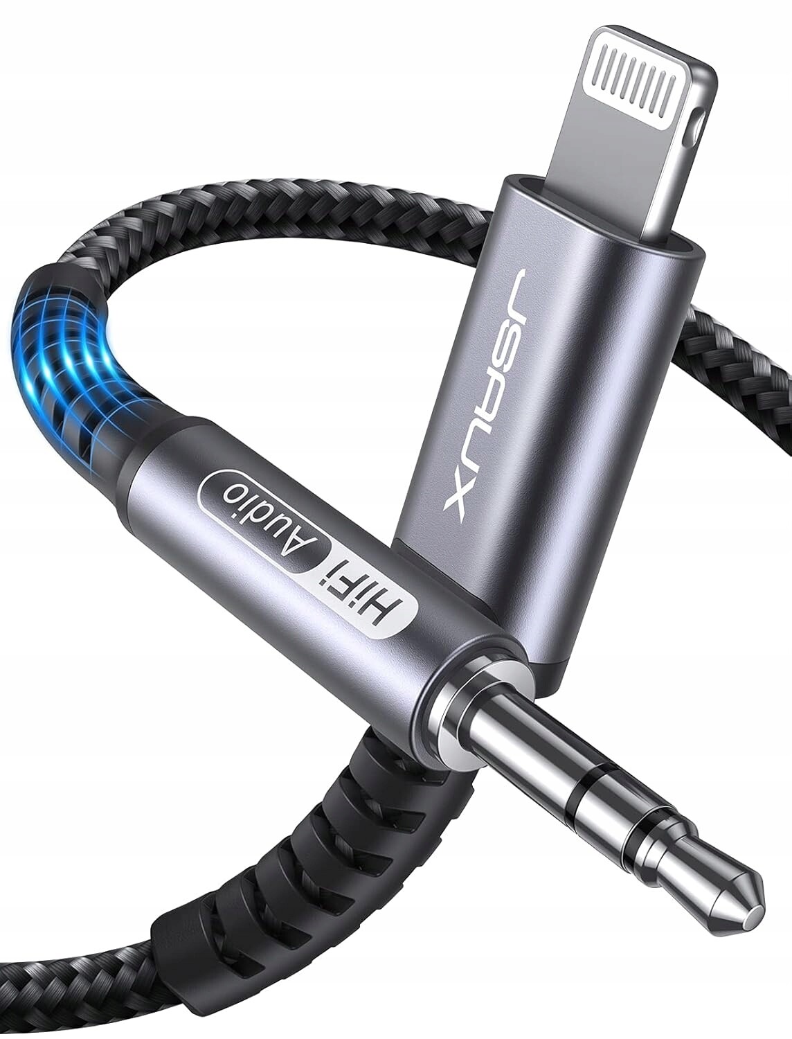 Jsaux Lightning kabel 3,5mm Aux, MFi, s Hi-Fi Dac, nylonový, 1,8 m (pro iPhone)