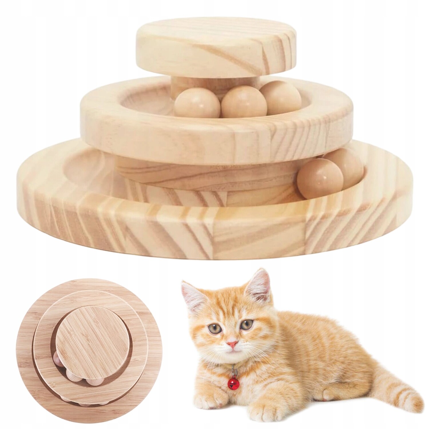 Interaktivní Hračka Pro Kočky Otočná Kulička S Rotujícím Kolečkem Ze Dřeva
