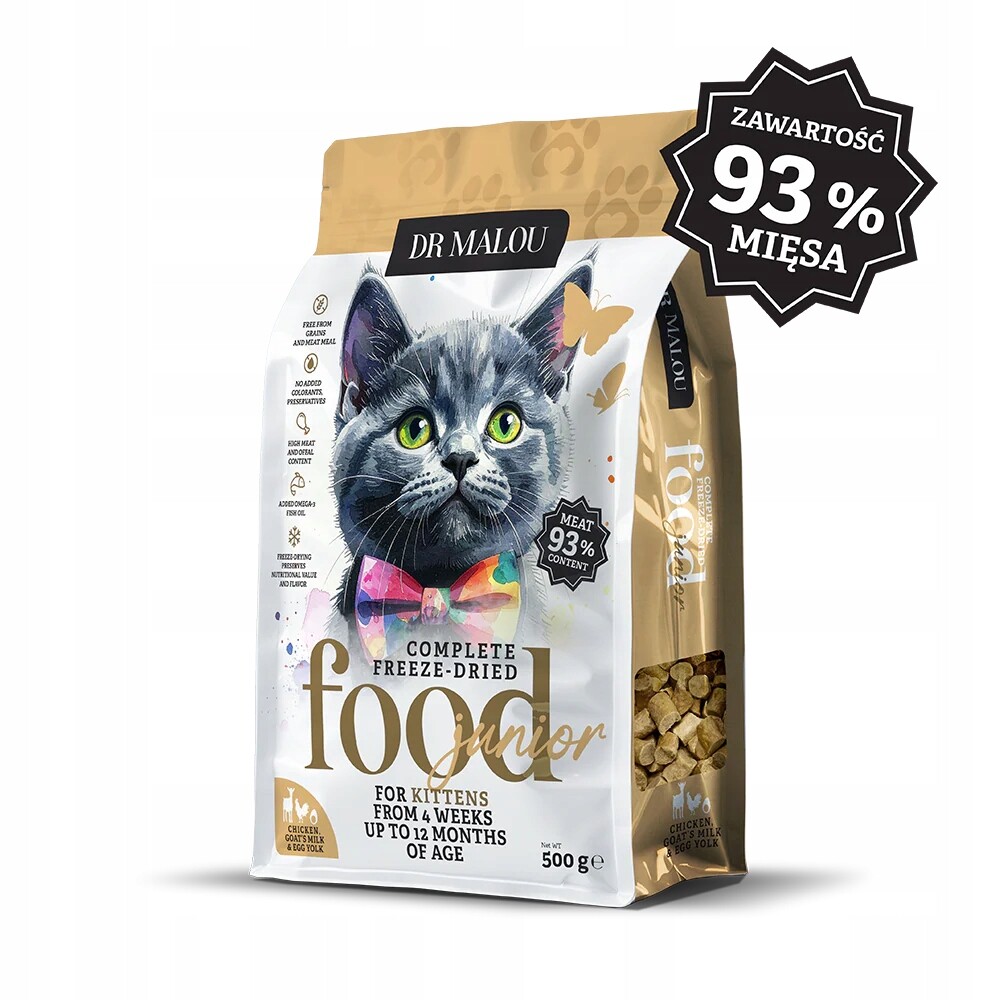 Kuře s kozím mlékem a žloutkem – lyofilizované krmivo pro koťata