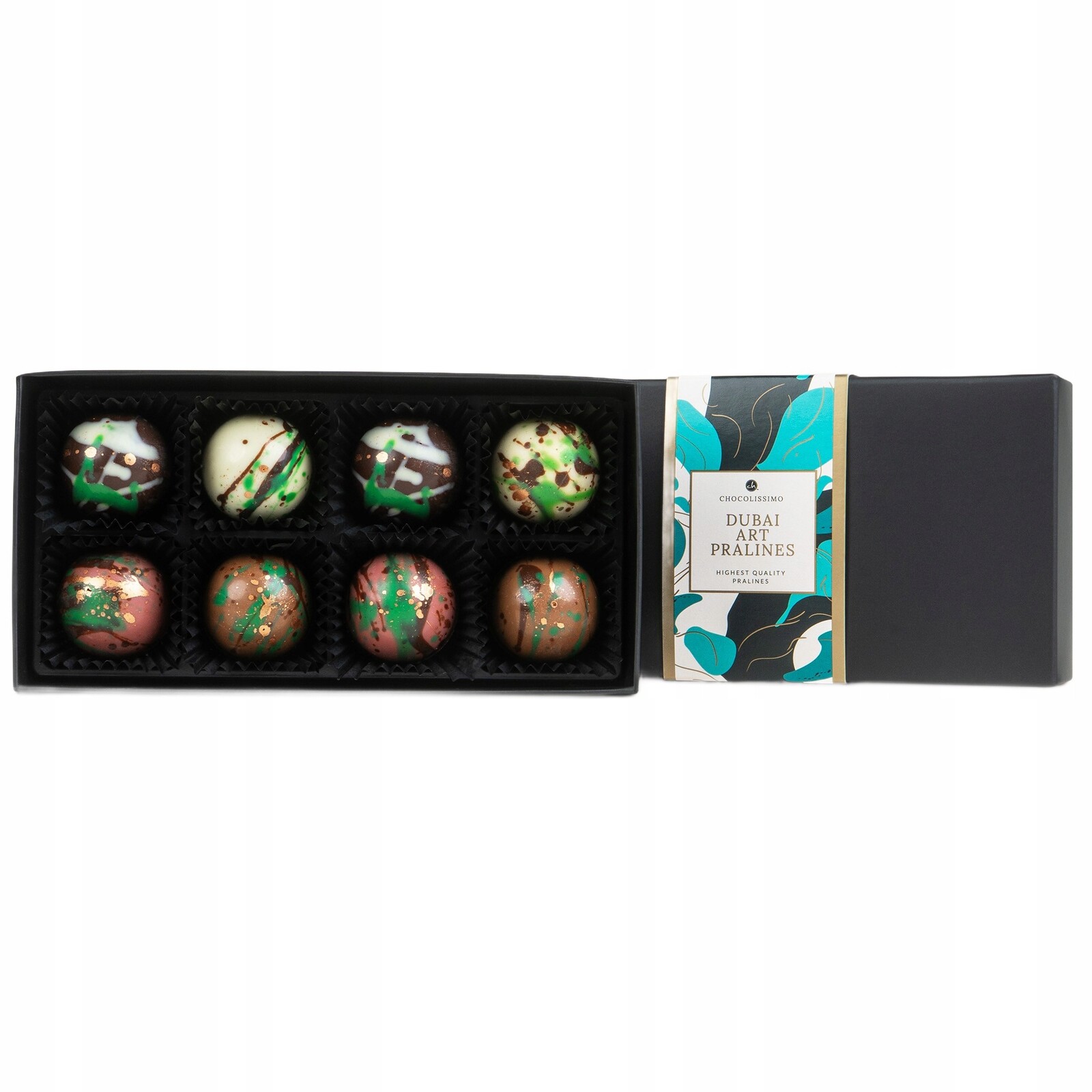 8 dubajských pralinek vyrobených ručně ze 3 druhů belgické čokolády