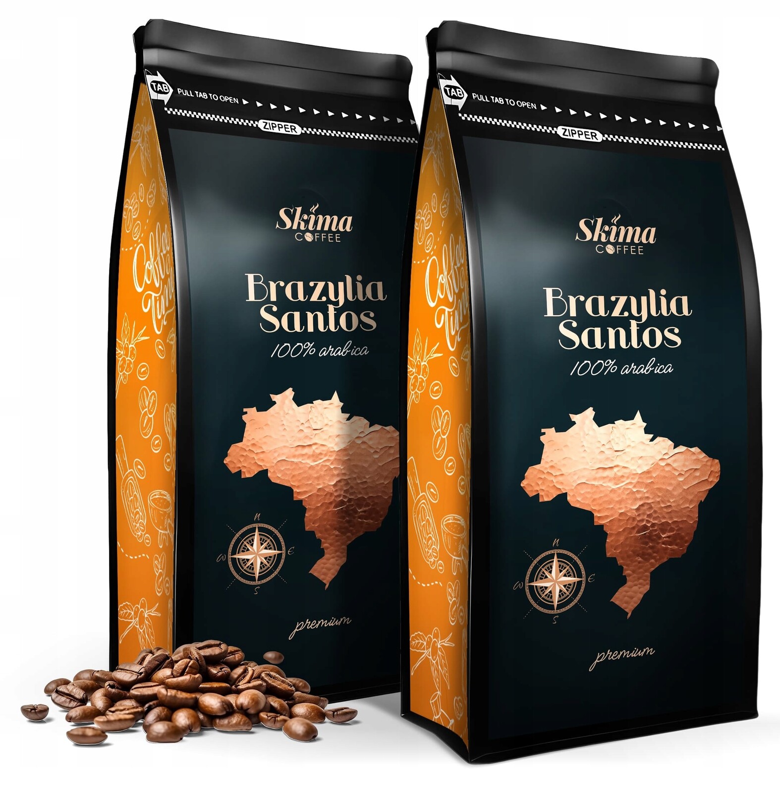 Káva zrnková 1kg x 2 Brazílie Santos 100% Arabica Čerstvě pražená Dárek