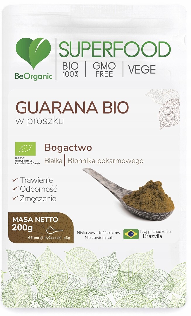 BeOrganic Guarana Bio v prášku 200 g Trávení Hubnutí