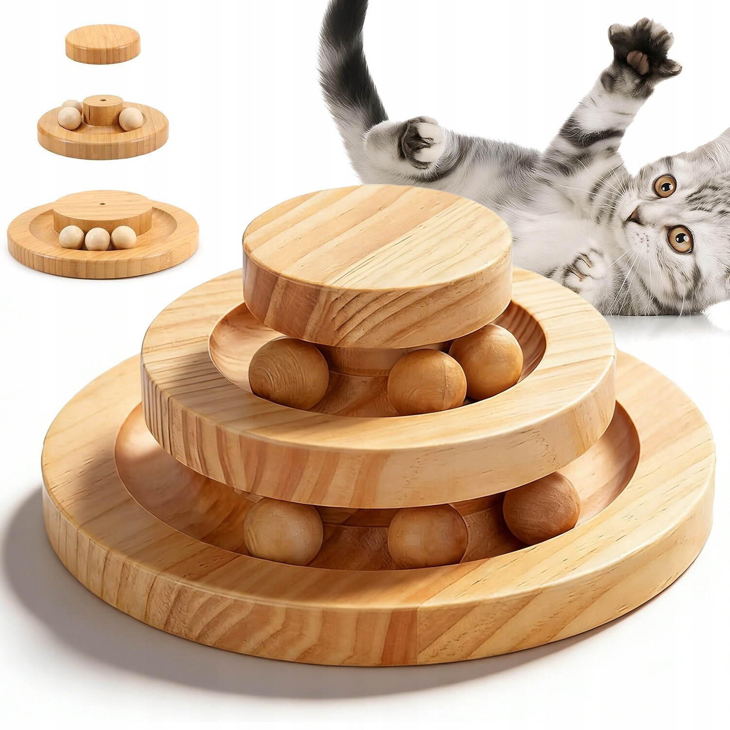 Rotační Hračka Pro Kočky Z Přírodního Dřeva Pro Moderní Domov