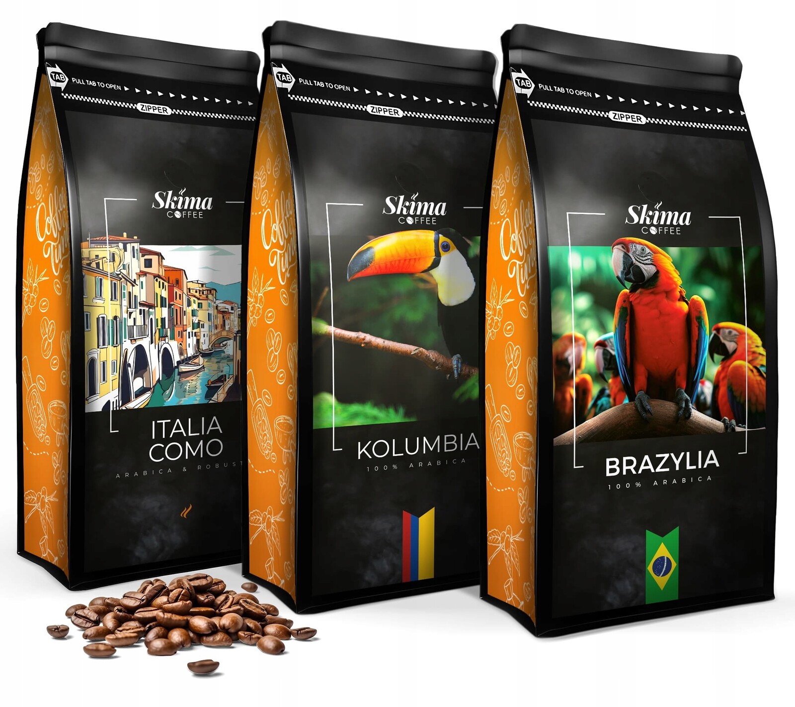 Káva zrnková 3x1kg Brazílie/kolumbie/italia Como Čerstvá Dárek