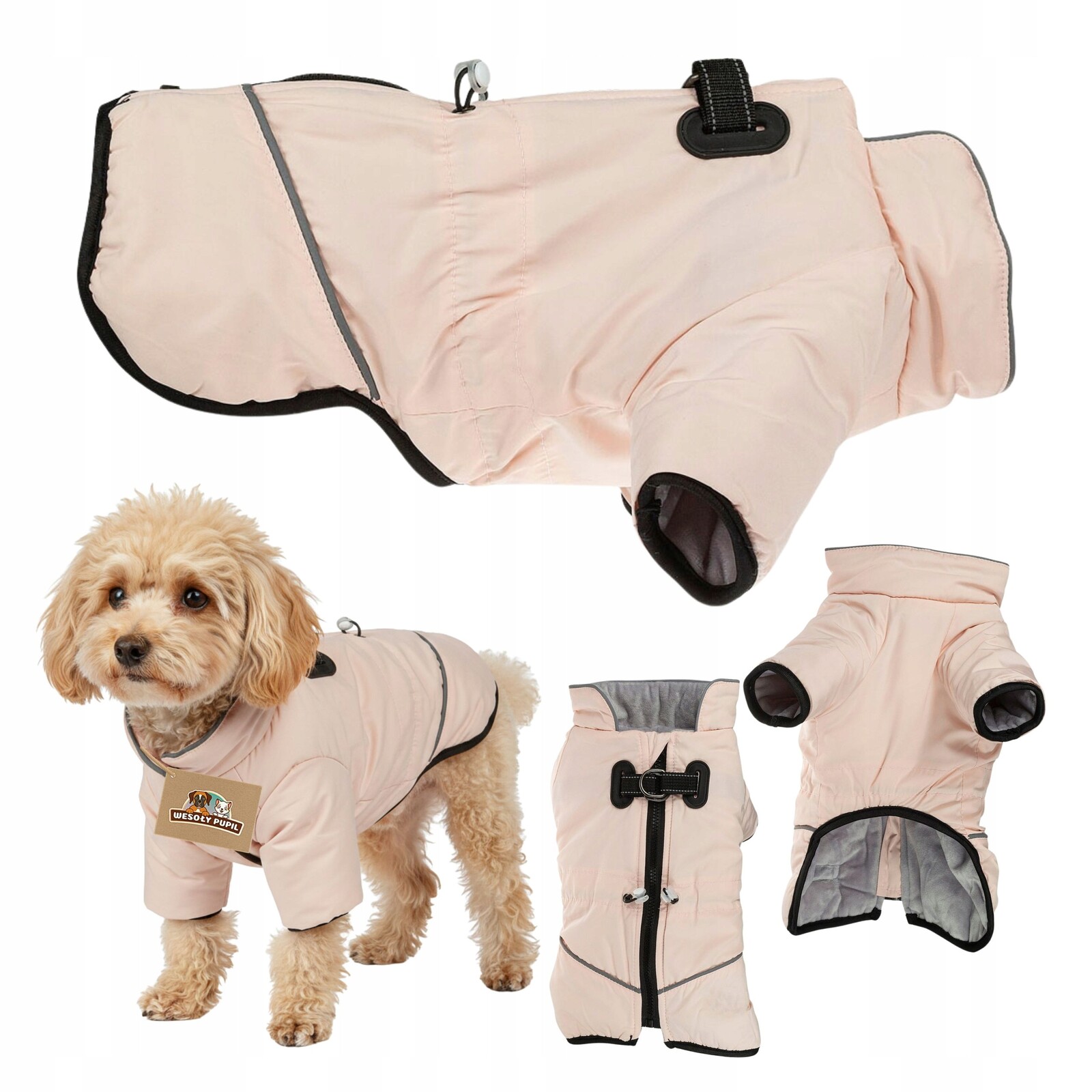 Oblečení pro psa na zimu teplé Bundička s odrazem, držák na vodítko M