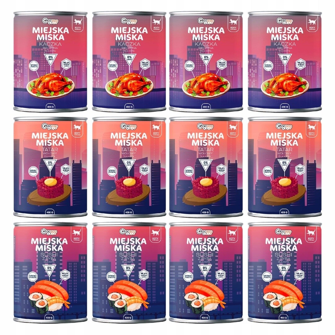 Gaczoo Sada příchutí města 12×400 g – bezobilné krmivo pro kočky