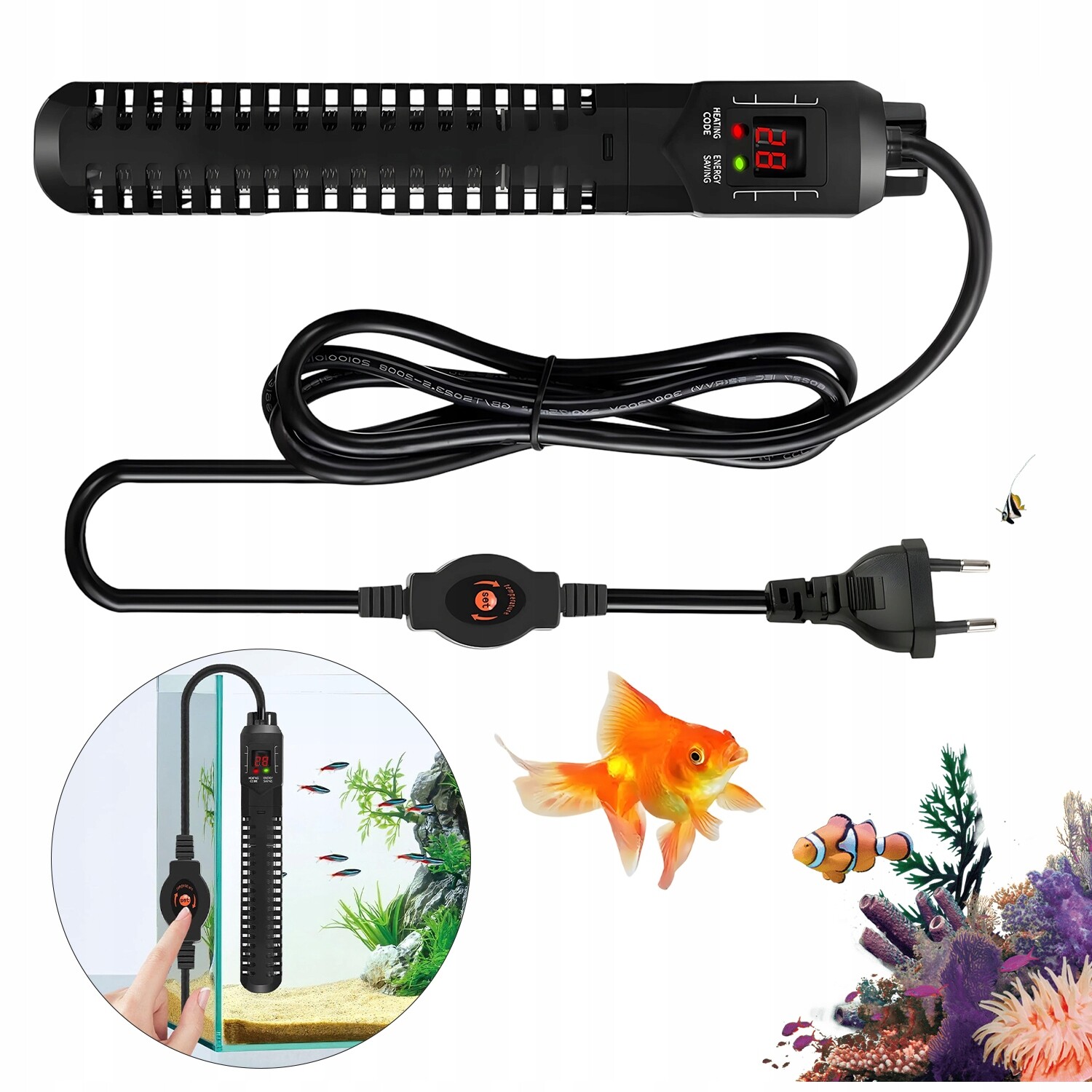 Bezpečný ohřívač 500 W s víkem pro akvária želv a malých rybníků