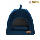 Recobed Budka Pro Psa Kočku Velurové Pelíšek Domeček Tmavě Modrý 40X40 CM