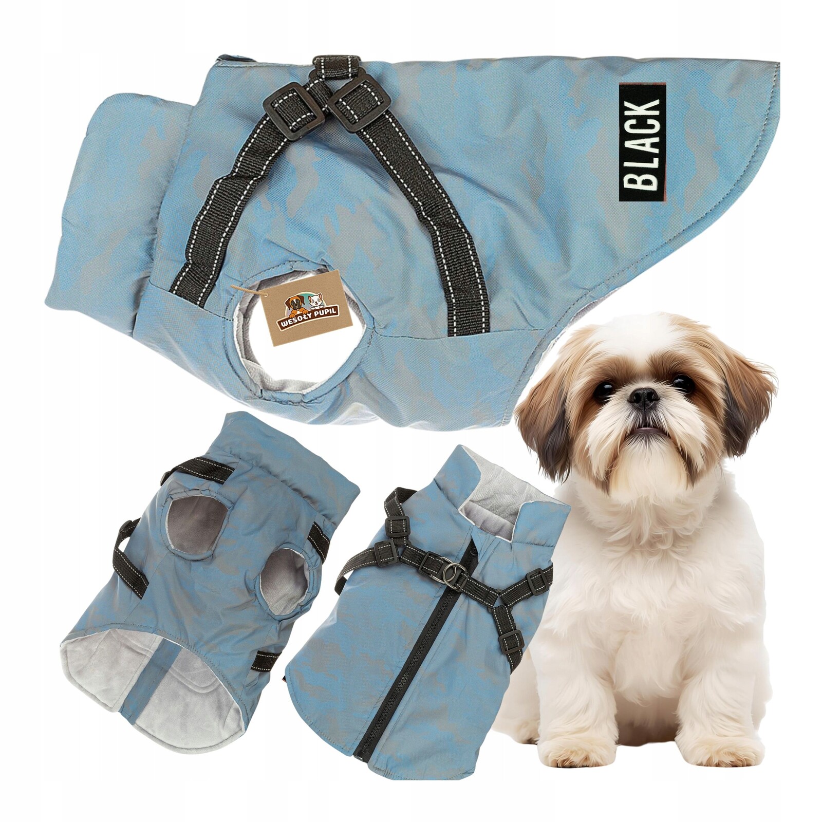 Oblečení pro psa Odrazka s Ramenními Popruhy svítící ve tmě na fleecu L