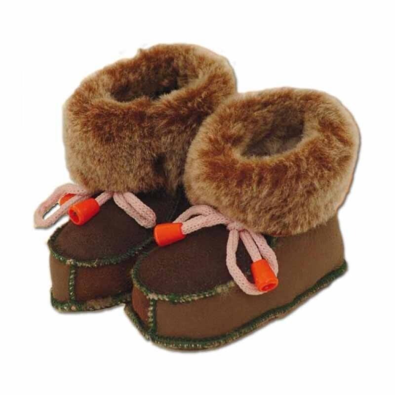 Ovčíno dětské kožené botičky capáčky POUZE M - délka chodidla do 11 cm (hnědo-bílá) (VÝPRODEJ)