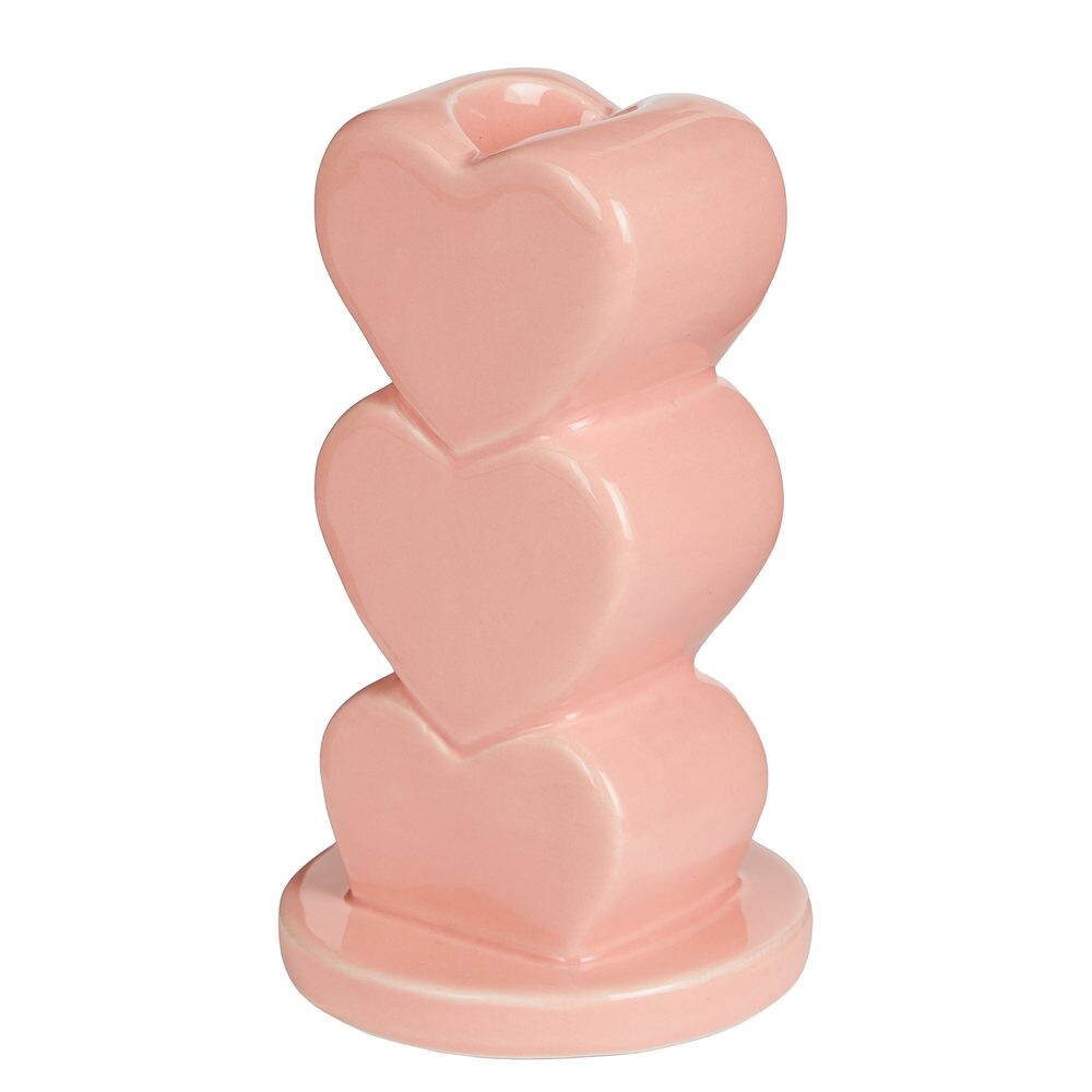 HEARTS Svícen na dlouhou svíčku 12 cm - růžová