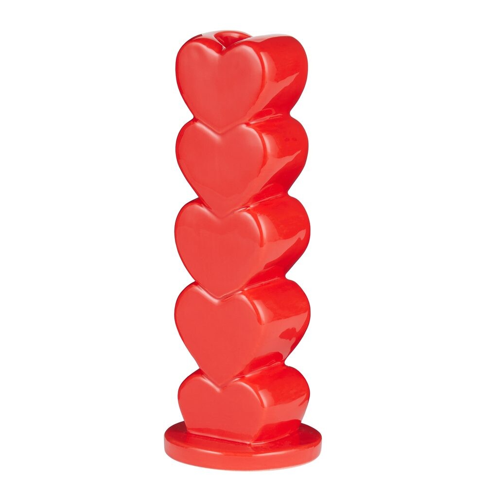 HEARTS Svícen na dlouhou svíčku 19 cm - čevená