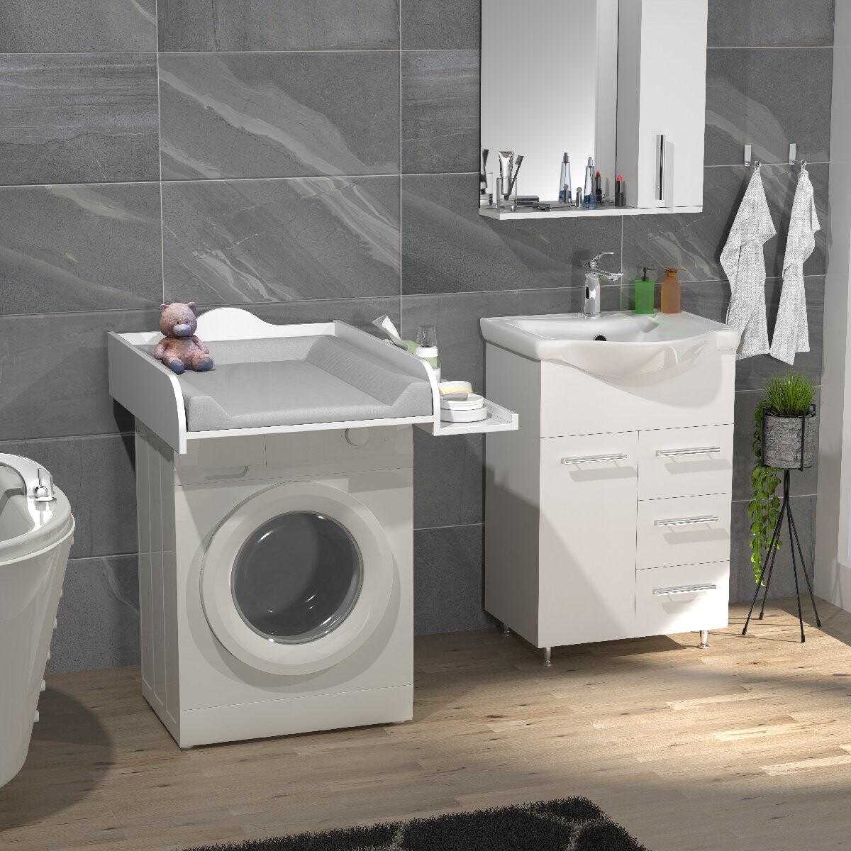 VCM Přebalovací pult „Malira L“ pro pračku a sušičku, bílý