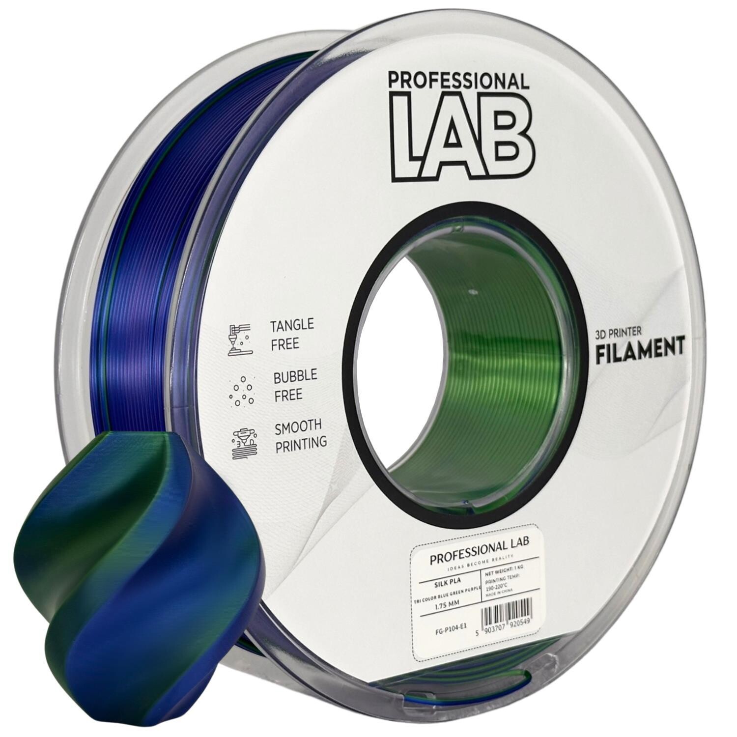 Silk PLA Tri Color blue green purple | Prof. Lab