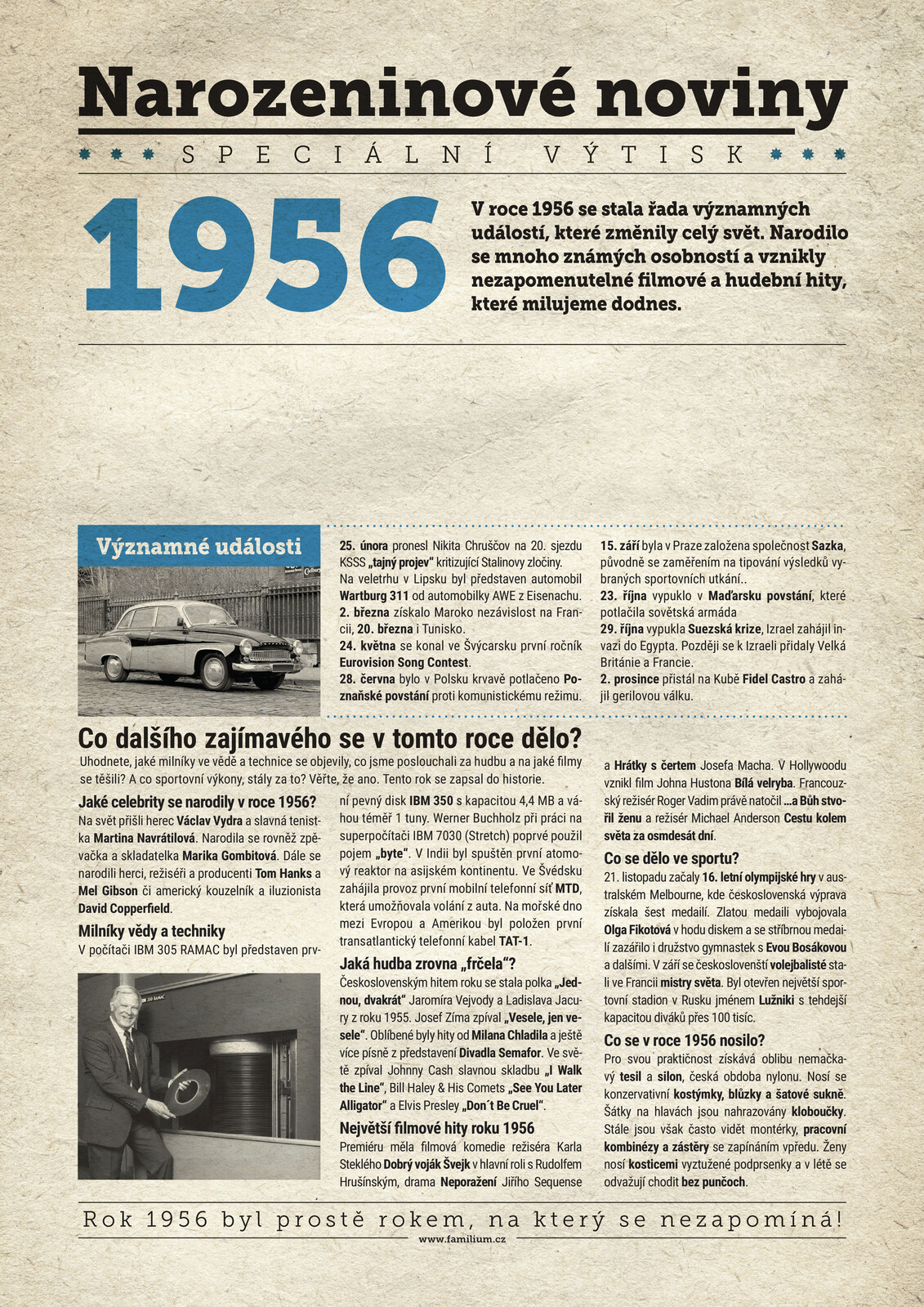 Narozeninové noviny 1956 s vlastní fotografií a textem, S textem