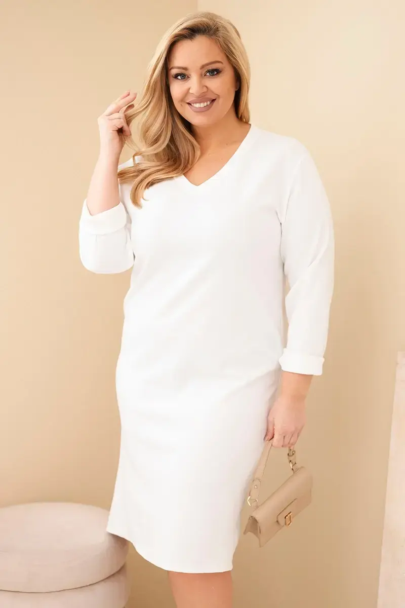 Plus size šaty s V-výstřihem, bílé