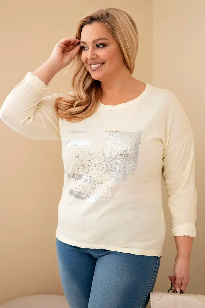 Kesi Włoski Dámská blůza Plus Size s potiskem a delším zadním dílem žlutá