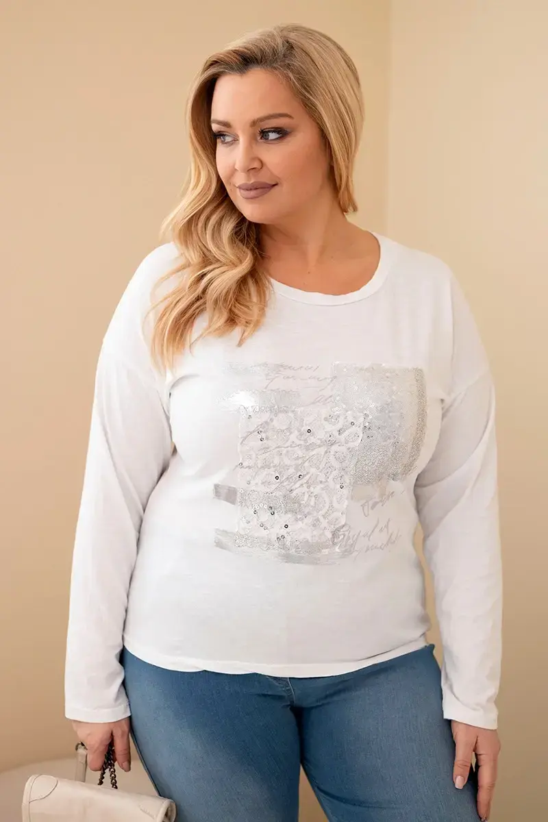 Kesi Włoski Dámská blůza Plus Size s potiskem a delším zadním dílem bílá