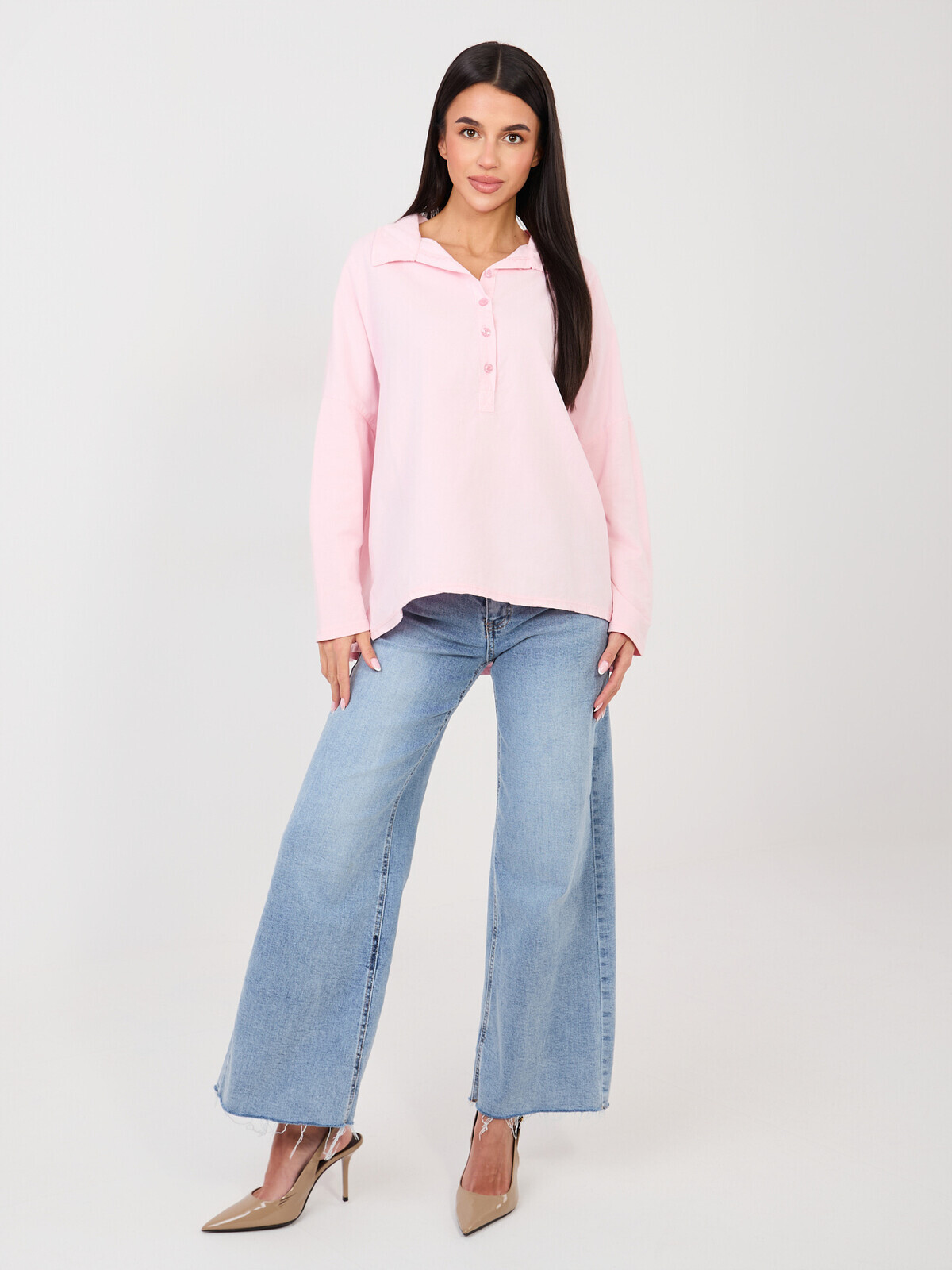 Světle růžová halenka s dlouhým rukávem