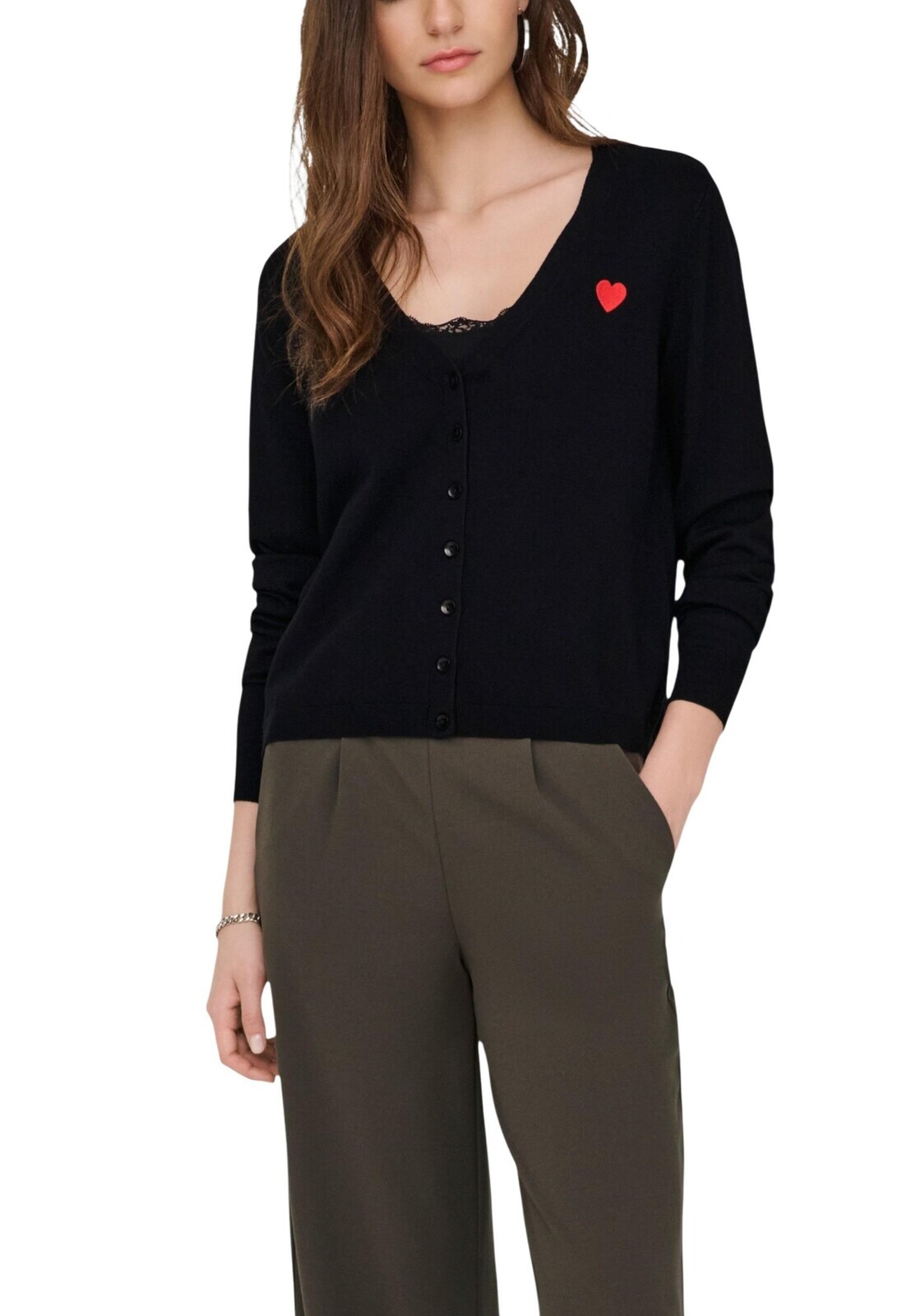 Černý cardigan s červeným srdcem