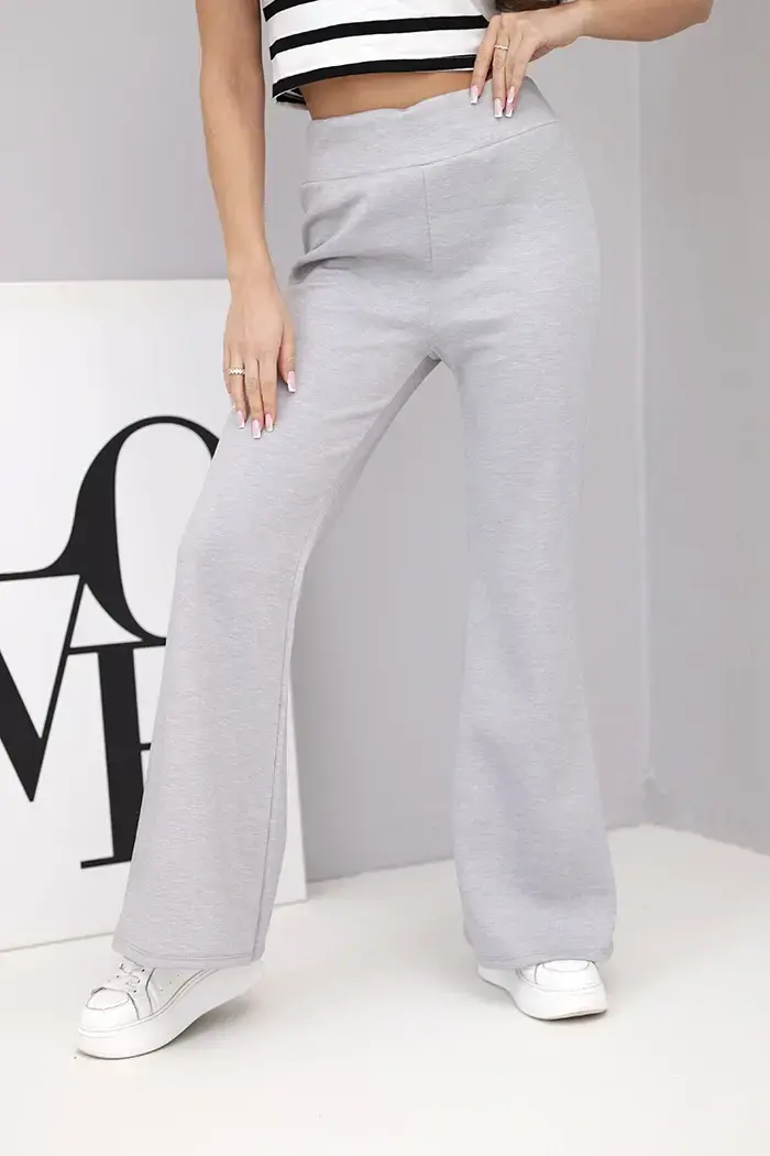 Kesi Włoski Dámské kalhoty máslíčko s rozšiřující se nohavicí šedé