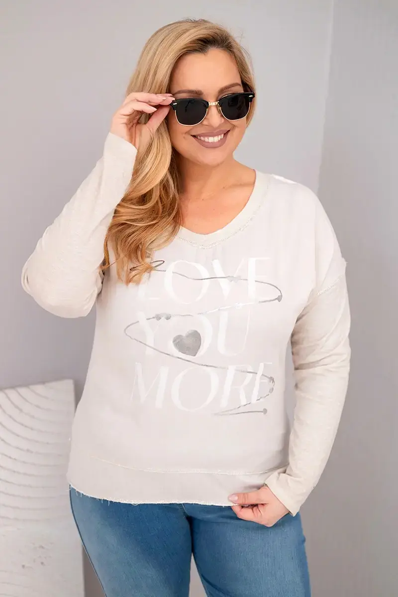 Kesi Włoski Dámská blůza Plus Size s potiskem Love You More béžová