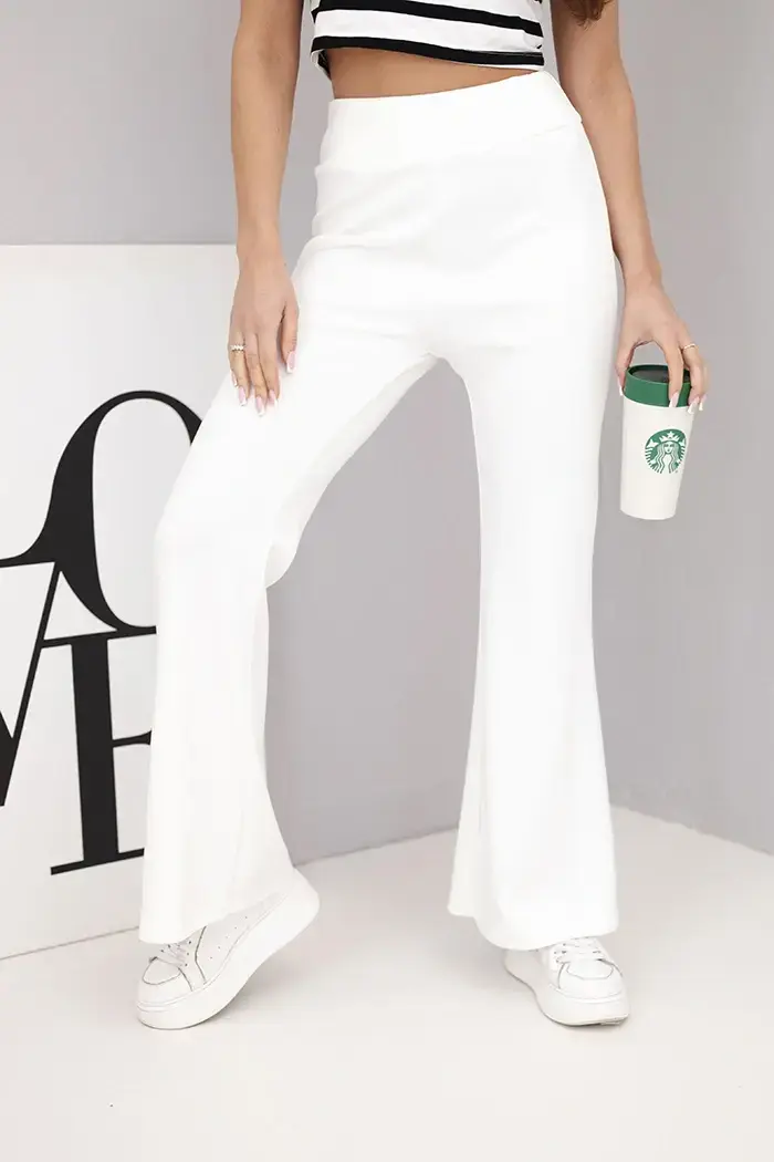 Kesi Włoski Dámské kalhoty máslíčko s rozšiřující se nohavicí ecru