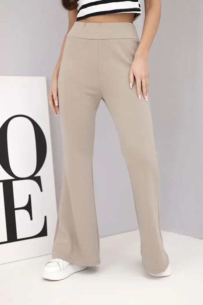 Kesi Włoski Dámské kalhoty máslíčko s rozšiřující nohavicí fango