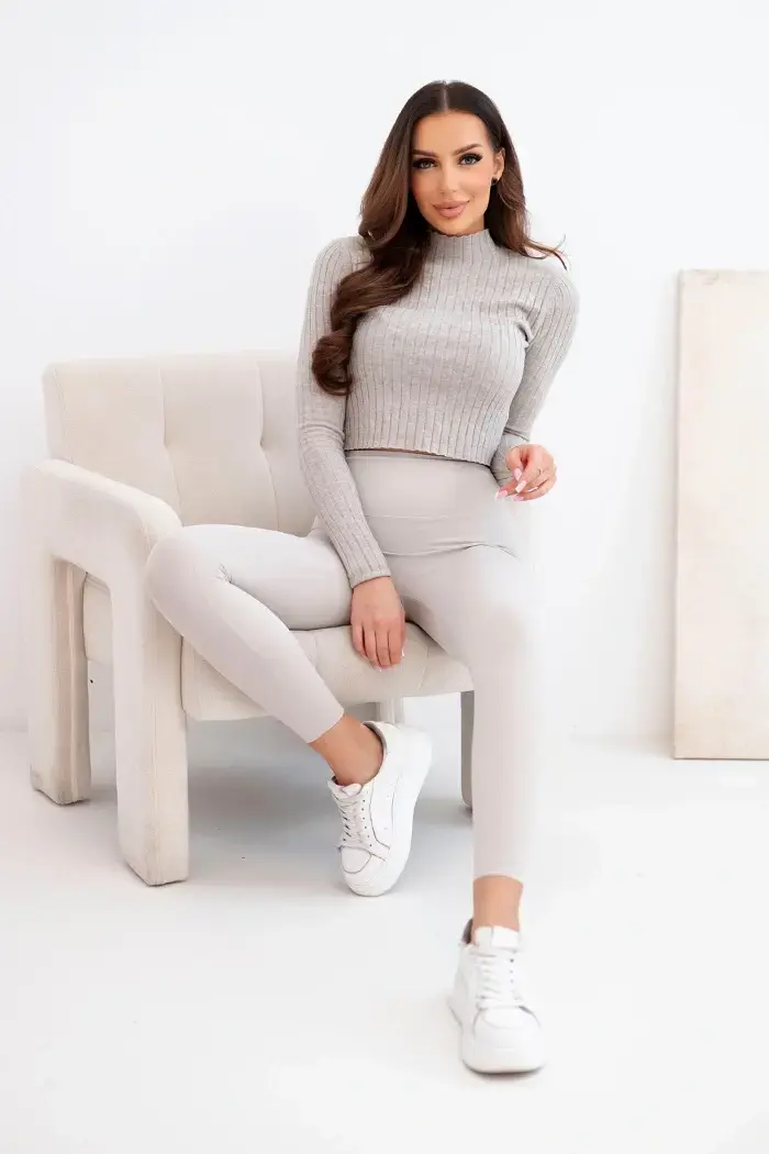 Kesi Włoski Dámské legíny s vysokým pasem a elastickým pasem béžové