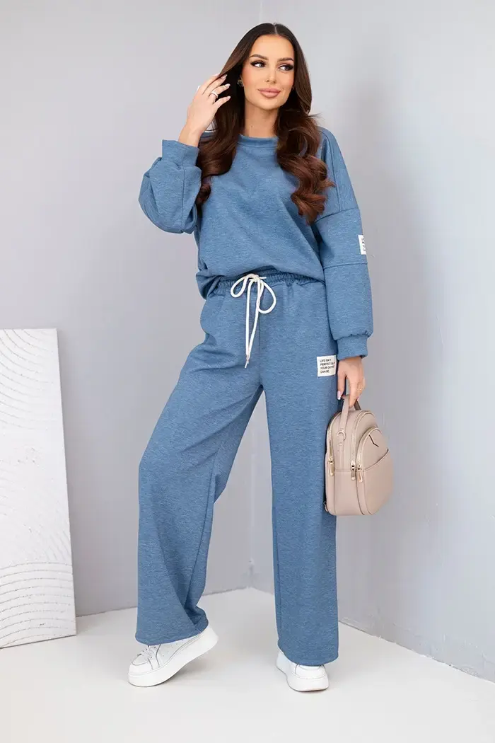 Kesi Włoski Dámská souprava máslo mikina + džíny melange modrý