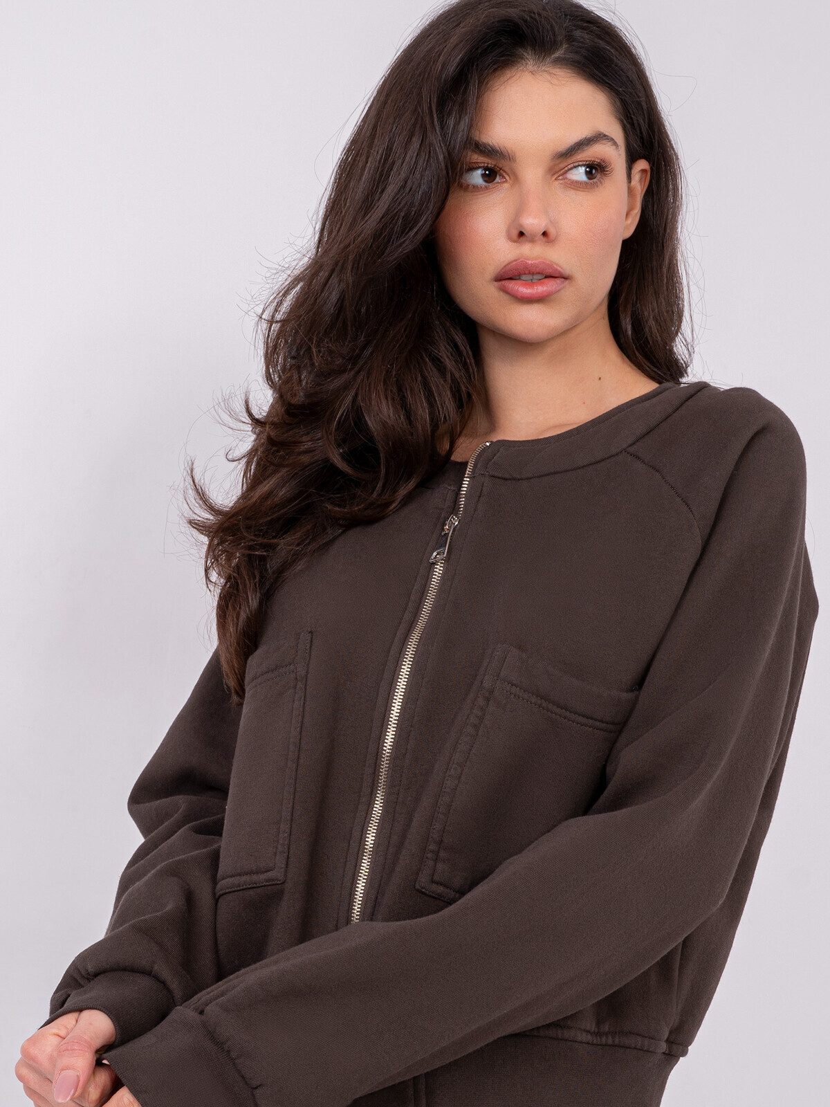 Dámská mikina bez kapuce, tmavě hnědá