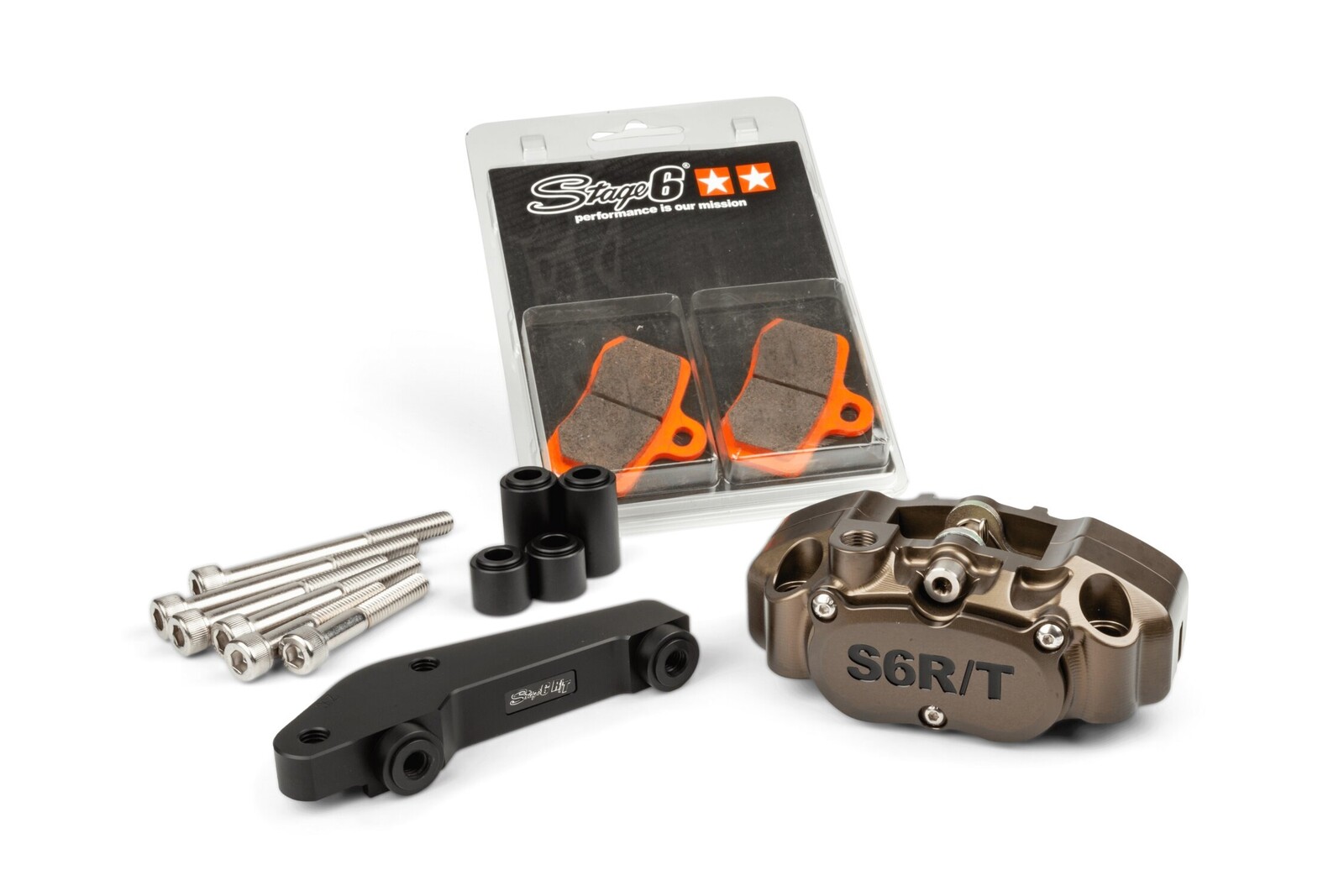 Brzdič 4-pístkový s adaptérem Brembo Stage6 R/T tvrdě eloxováno