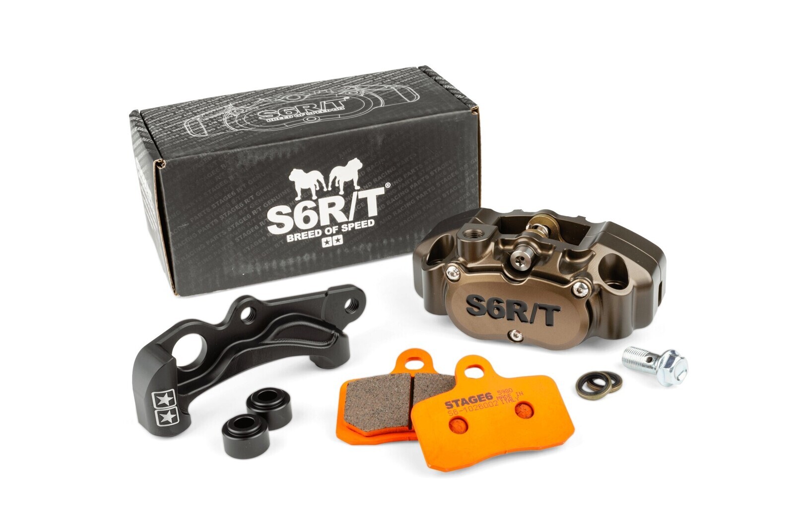 4-pístkový brzdový třmen s adaptérem Vespa Stage6 R/T eloxovaný